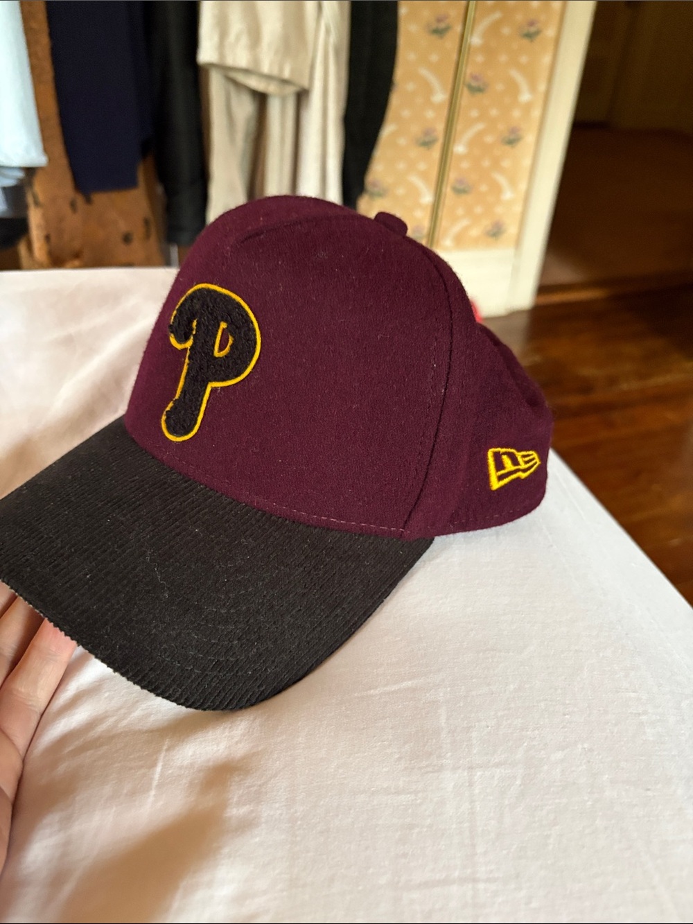 New Era Maroon, Black & Yellow 'P' Baseball Cap Phillies.  Culture Kings